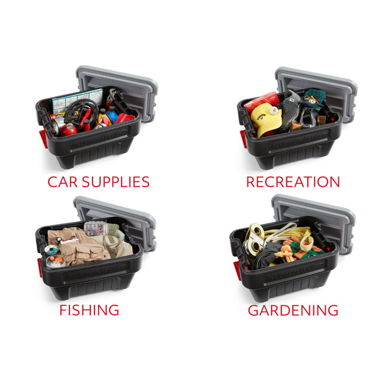  Rubbermaid® ActionPacker®️ 8 Gal Lockable Storage Box Pack of  4, Outdoor, Industrial, Rugged, Grey and Black