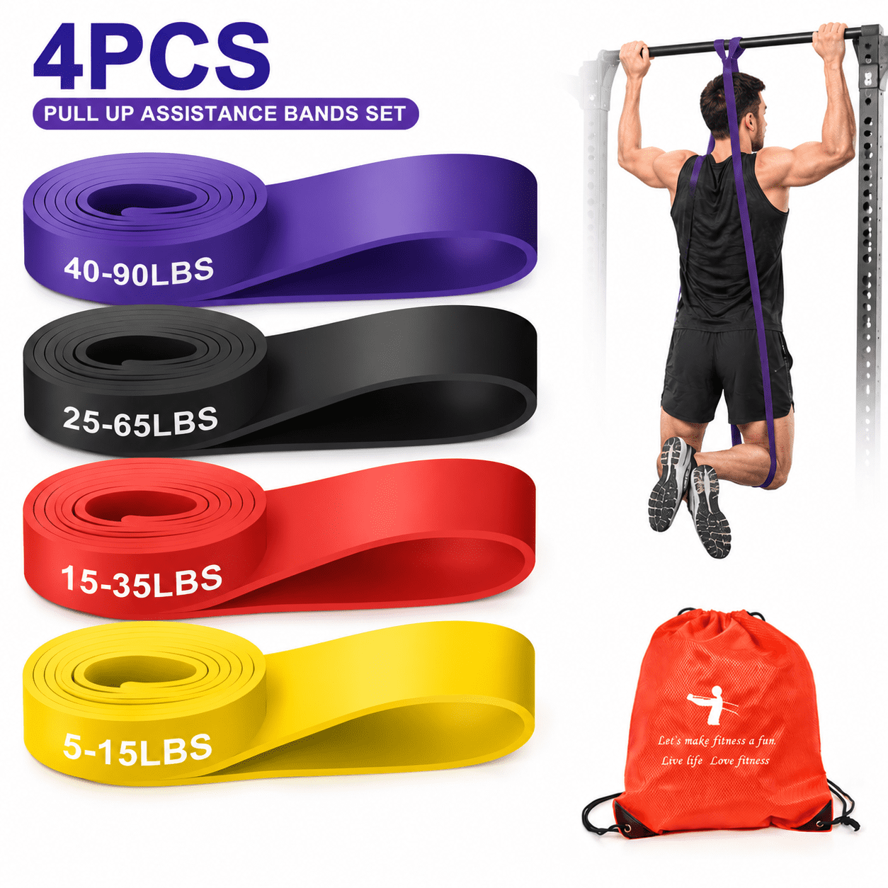 Genreen Pull Up Assistance Bands Set 5 LBS - 230 LBS, Long Resistance Bands for Pull Ups Working Out, Gym Workout Bands for Men Exercise Muscle Training and Shape Body - Carry Bag Included