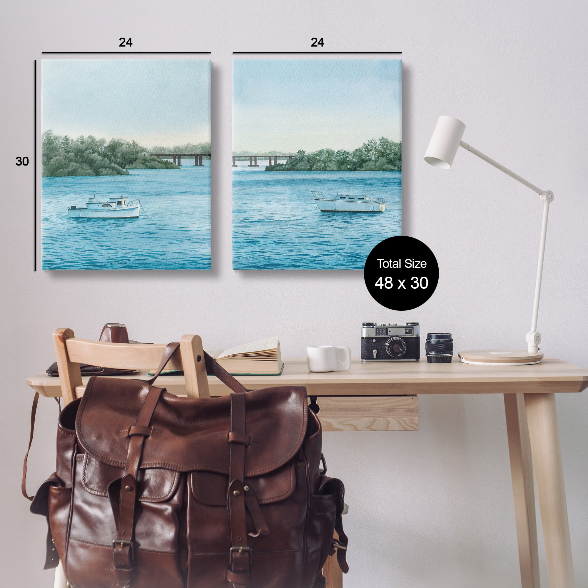 Stupell Industries Serene Summer Boats Landscape Painting Gallery Wrapped Canvas Art Print Wall Art, 24 x 30, Set of 2
