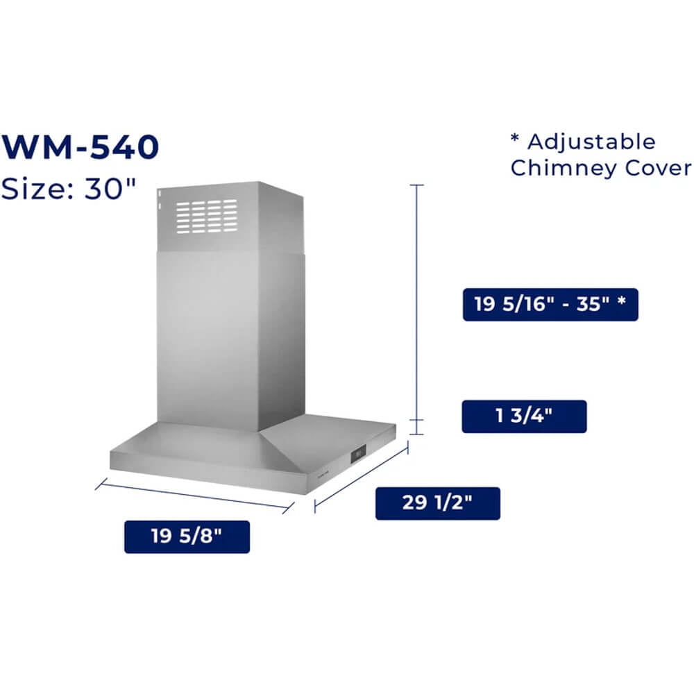 HAUSLANE WM540SS30 30 inch Stainless Convertible Wall Mount Range Hood