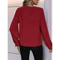thumbnail image 3 of Womens Button Down Shirts Lace Cuff Long Sleeve Chiffon Dressy Tops Band Collar Fall Business Casual Blouses Red S, 3 of 8