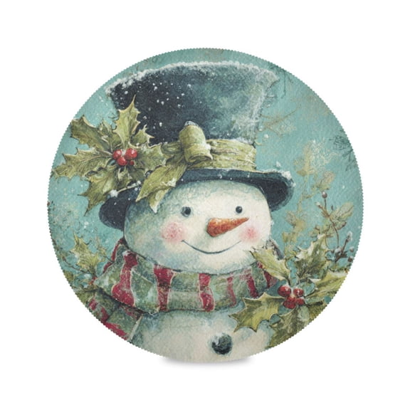WOBOGO Vintage Snowman Round Placemats Set of 1 Heat Resistant Washable Kitchen Table Decorations 15.4in