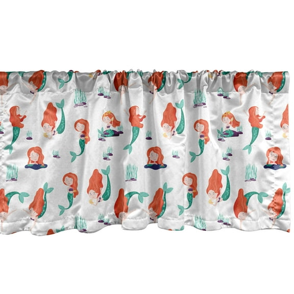 Ambesonne Mermaid Window Valance, Sea Creature Girls Cartoon, 54" X 18", Burnt Sienna Seafoam