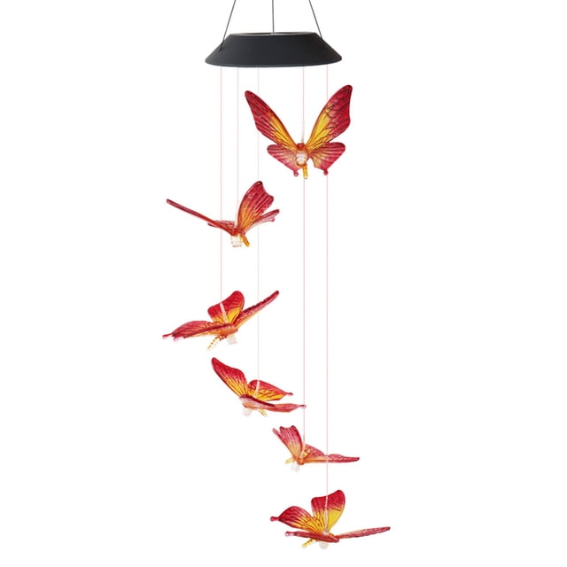 Luz Solar Led Jardín Mariposa Campana de Viento Luz 6 Cuentas de Lámpara Que Cambian de Color Meterk Lámpara de exterior