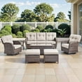 thumbnail image 2 of Bellefurn Luxury 7 Piece Outdoor Patio Wicker Furniture Sets with Swivel Rocker Patio Chairs,Sofa,Coffee Table and Ottomans,High Back Outdoor Conversation Set for Porch Balcony Deck, 2 of 12