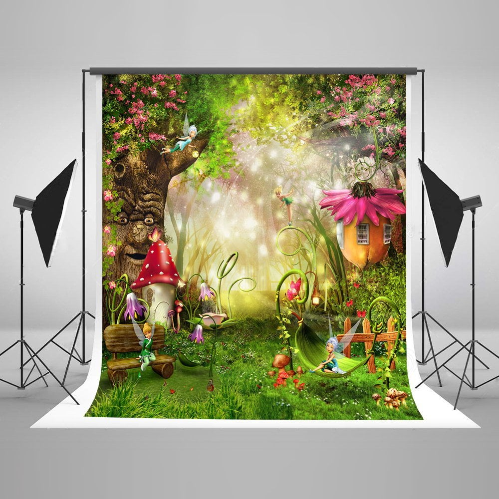 5x5FT Vinyl Photo Backdrops,Princess,Flower Fairy Butterflies Photoshoot Props Photo Background Studio Prop 