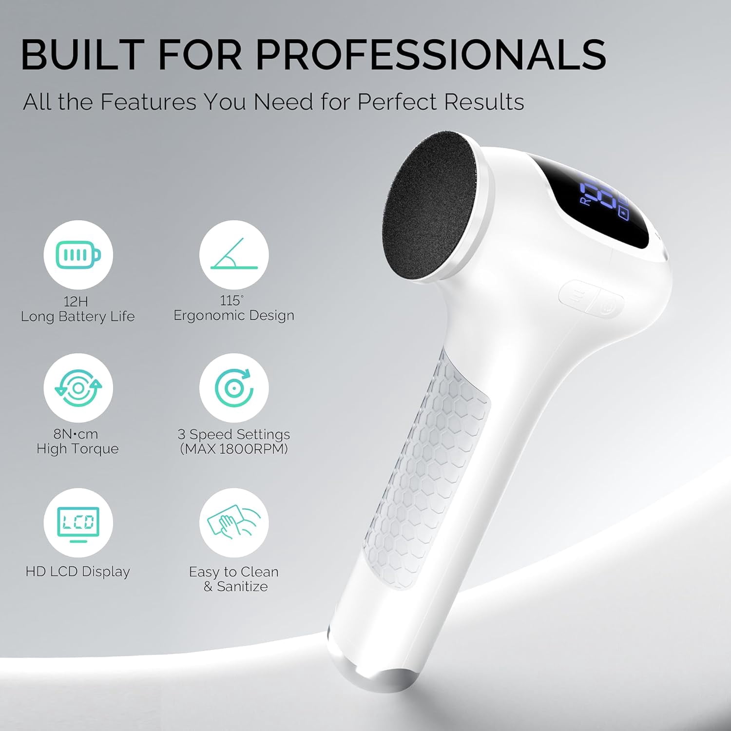 Electric Foot Callus Remover with 8N·cm Torque, 3-Speed LCD Display, Type-C Rechargeable Pedicure File for Smooth Feet