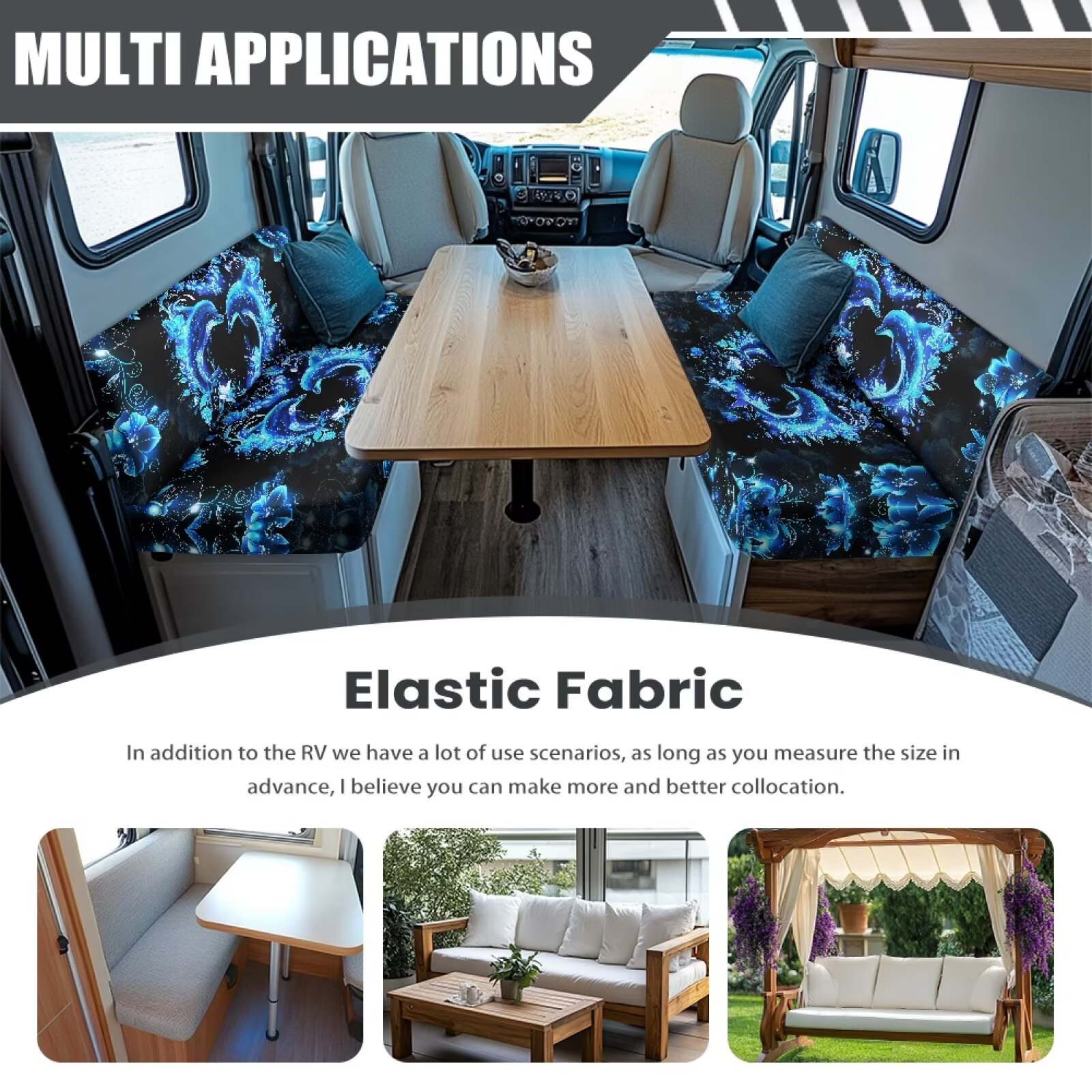 XYZCANDO Dolphin RV Dinette Cushion Covers Universal Camper Decor Washable Couch Cushion Covers Comfortable Furniture Covers for Sofa and Loveseat Couch Cover 2 Cushion Sofa Camper Must Haves Black