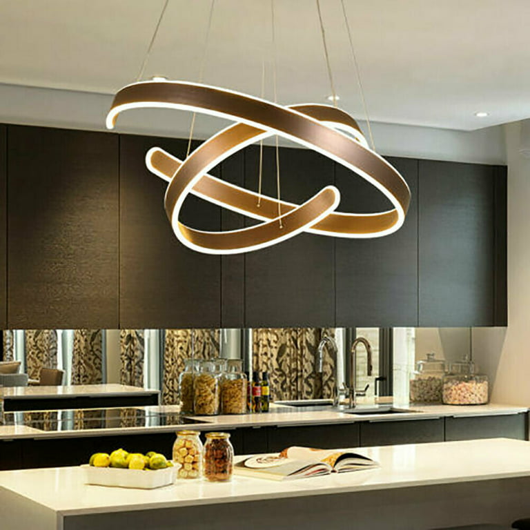 Anqidi Dimmable LED Chandelier 2-Ring Coffee Brown Acrylic Modern Pendant  Light 80W Flush Mounted Hanging Lamp