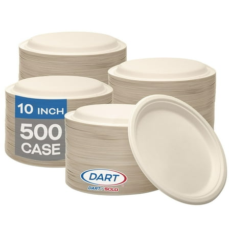 Dart 10FBRP1 Compostable Molded Fiber Dinnerware, Proplanet Seal, Plate, 10.2" Dia, Natural, 500/carton