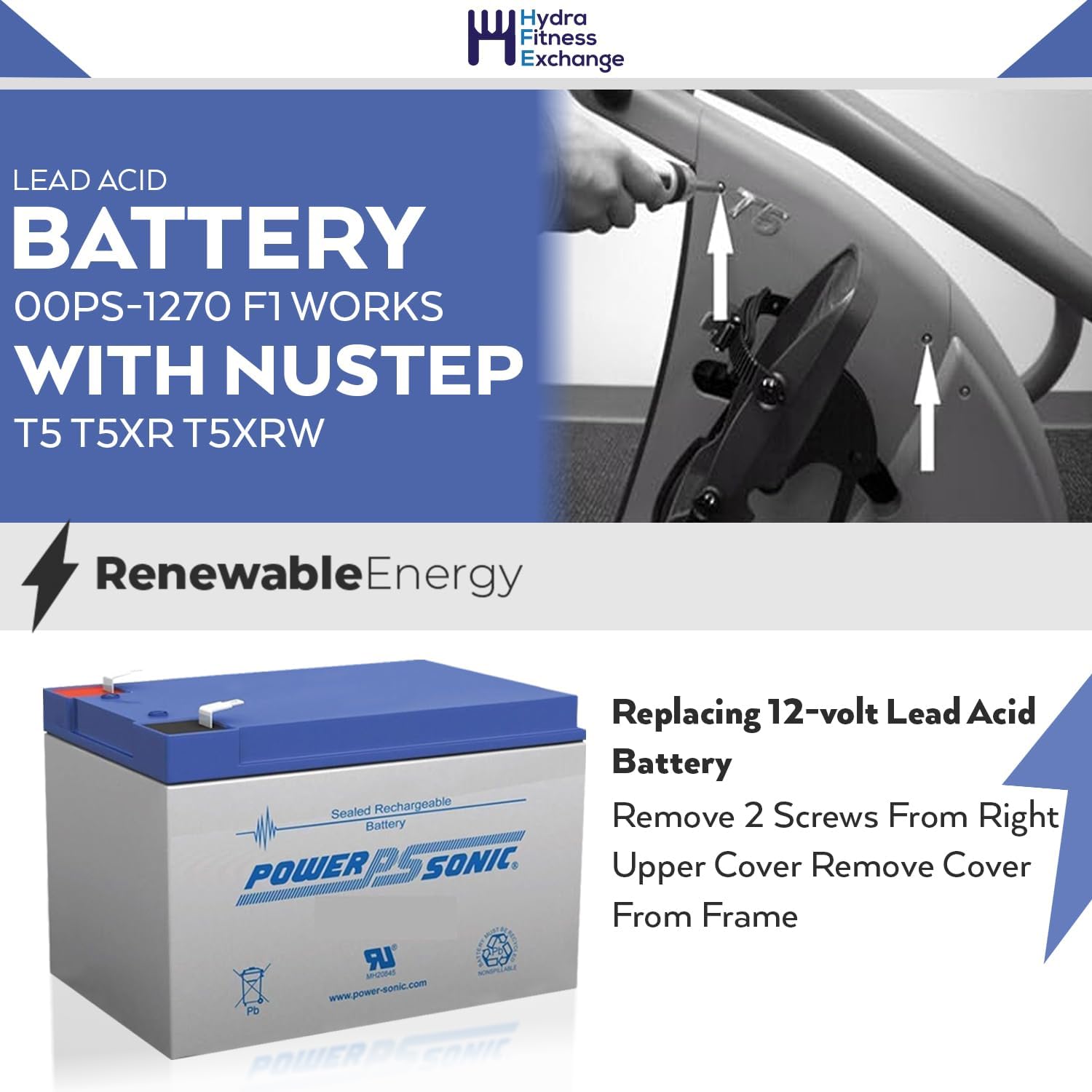 Rechargeable Sealed Lead Acid Battery For NuStep T5/Xr - Part # 00ps-1270, Deep Cycle, F1 Terminal