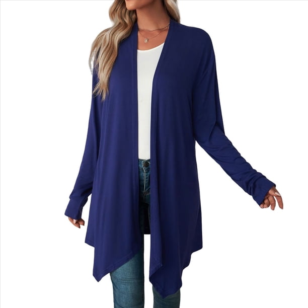 Chaqueta Informal de Cuartos y Abertura Frontal para Mujer, Abrigo Ligero y Moderno con Abertura Frontal. Azul L