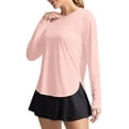 thumbnail image 2 of Women's Long Sleeve UPF 50+ Sun Shirt, Loose Fit Breathable Polyester Workout Top for Outdoor Yoga, Running, Hiking, and Sun Protection, Solid Color Athletic Layer Light Pink S, 2 of 5