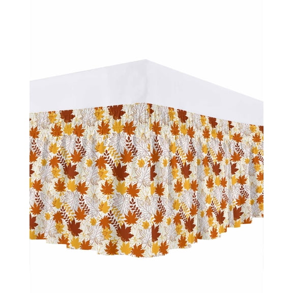 Thanksgiving Bed Skirt King Size 16 Inch Drop, Maple Leaf Foliage Vintage Plant Texture Wrap Around Dust Ruffle Bedskirts, Wrinkle & Fade Resistant Easy Fit Bedskirt with Adjustable Elastic