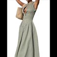 thumbnail image 3 of Vestido Midi Informal de Verano para Mujer, con Escote en V Profundo, Cremallera, Mangas , Cintura Elástica Fruncida y Bolsillos. Verde M, 3 of 8