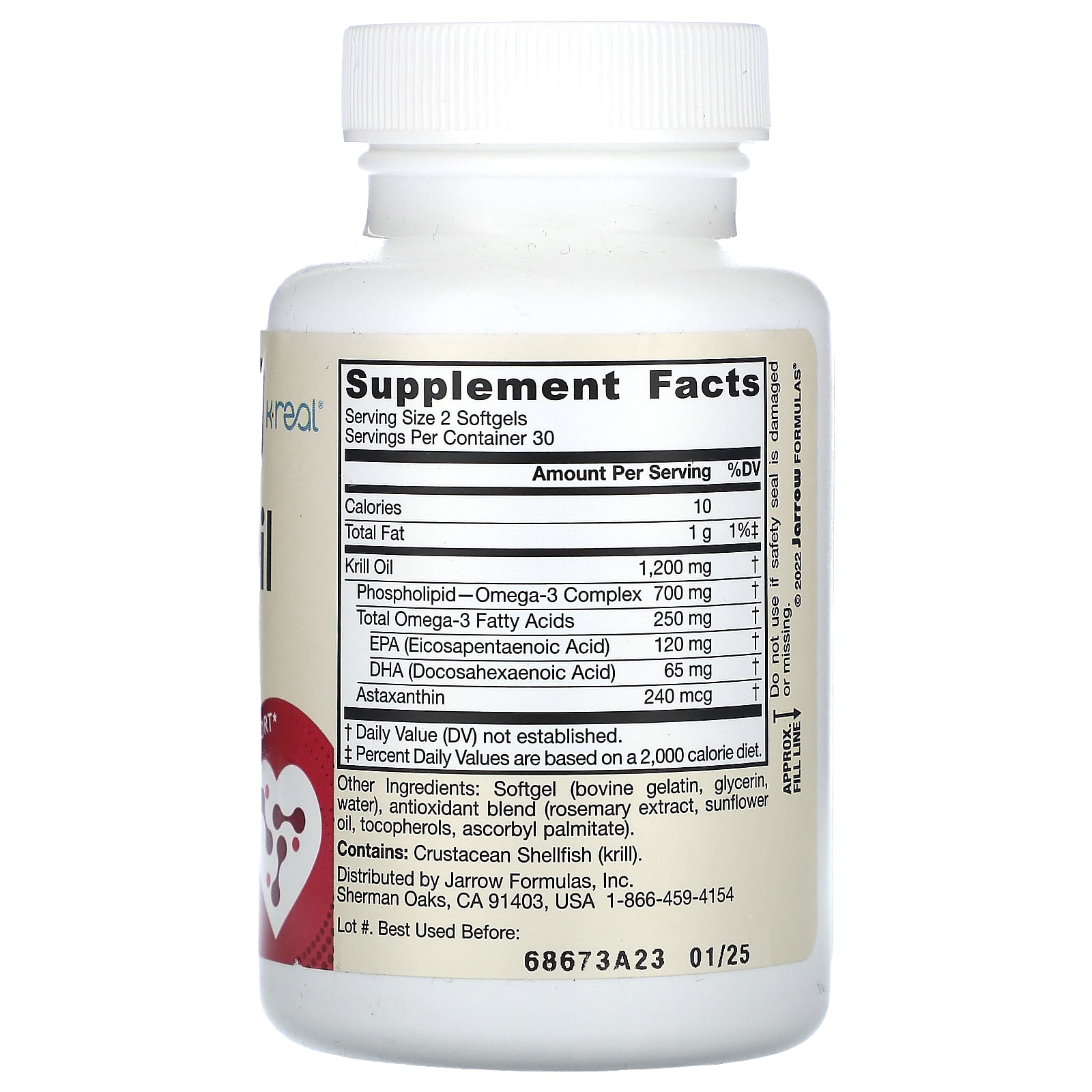 Jarrow Formulas Krill Oil, Support for Healthy Brain Function Metabolic Health*, 1,200mg, 60 Softgels