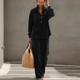 thumbnail image 6 of IUYRTFE Women's Velour Half Zip Top and Wide Leg Pants 2 Piece Set Casual Solid Color Lounge Tracksuit, 6 of 8