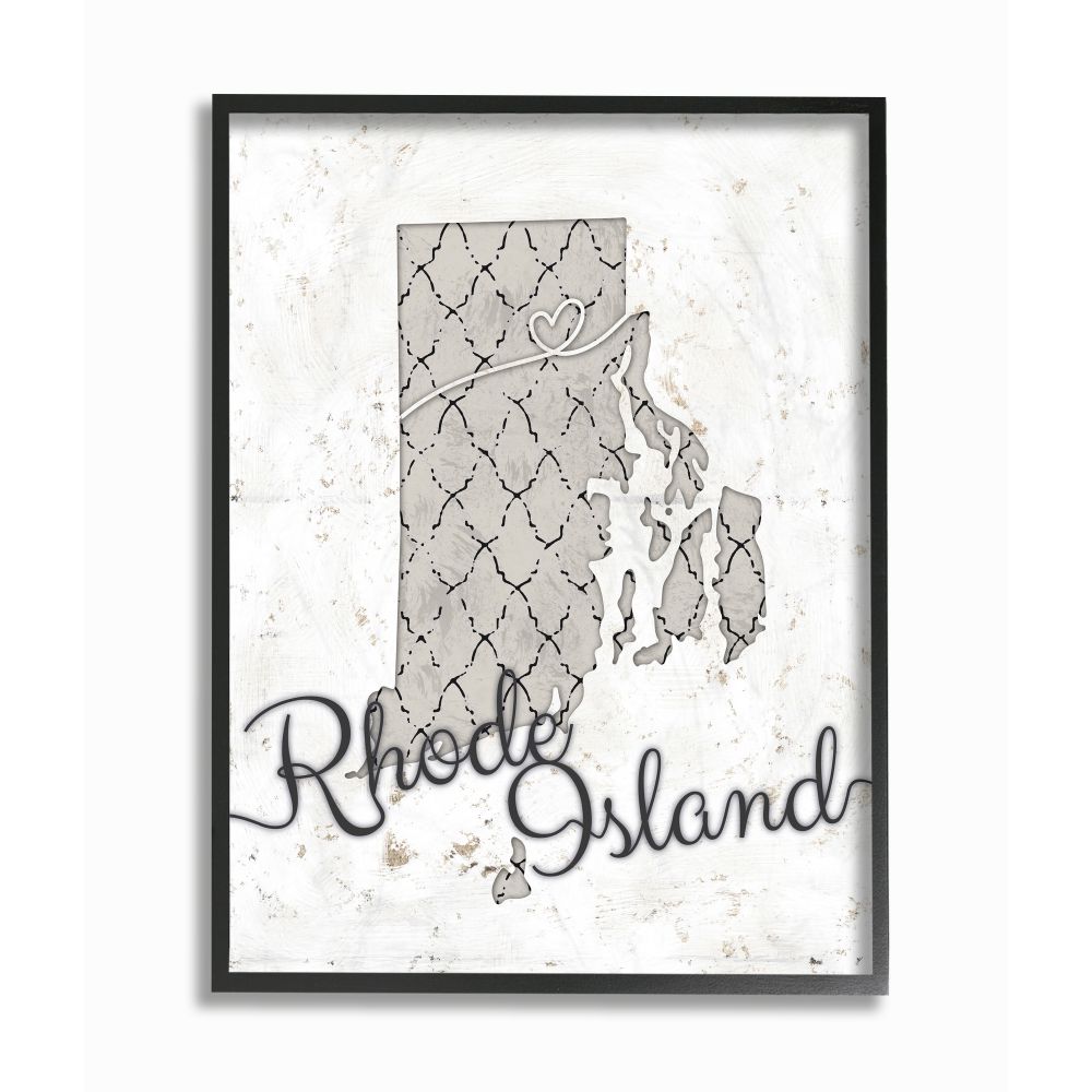 Stupell Industries Rhode Island Patterned Grey US State Design Framed Wall Art by Ziwei Li