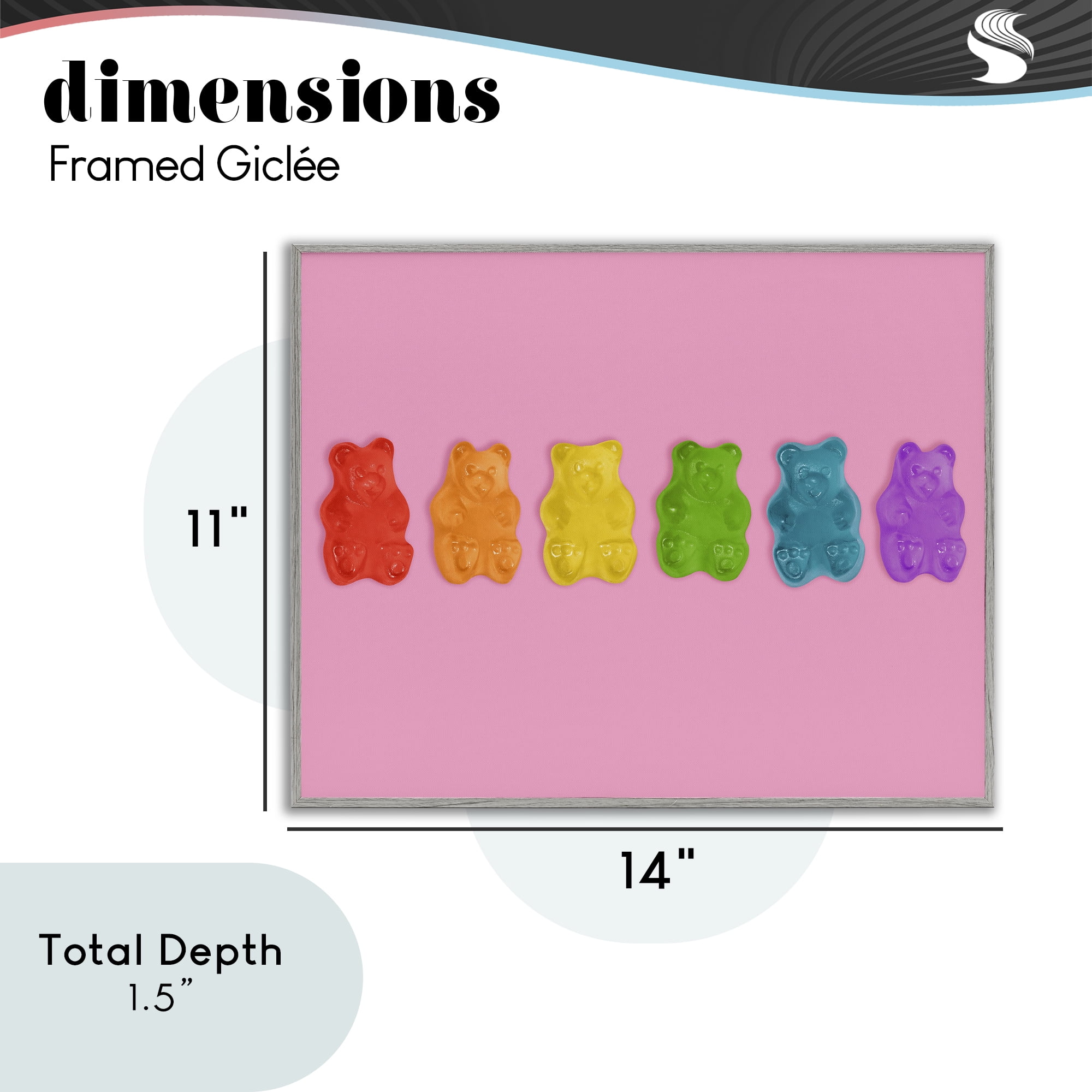 Stupell Industries Rainbow Gummy Bears on Pink Gray Framed Giclee Art, design by LISH Creative