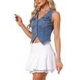 thumbnail image 4 of INSPIRE CHIC Denim Vest for Women's Sleeveless V Neck Button Down Cropped Tops Summer Casual Jean Vest Jacket XL Dark Blue, 4 of 6