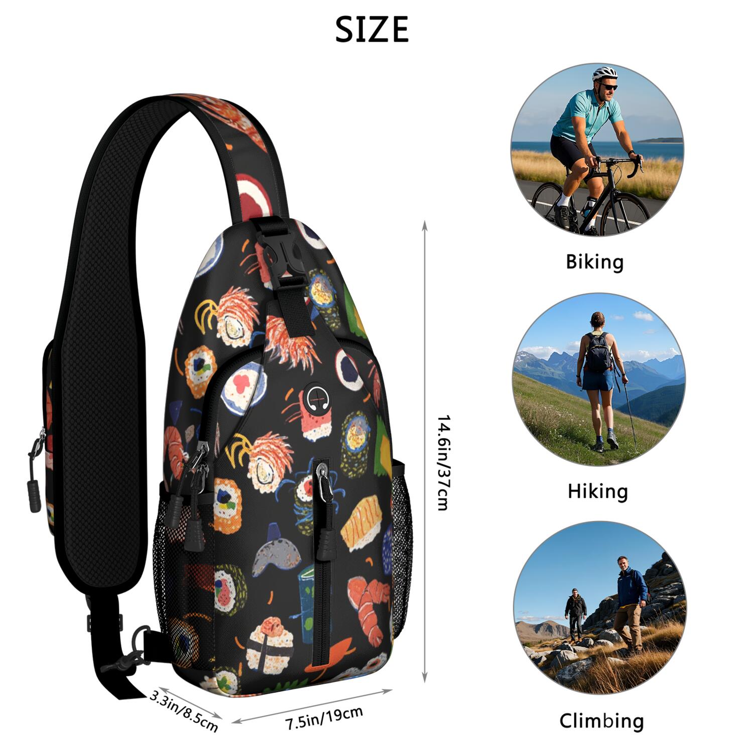 Sling Backpack Sushi Travel Sling Bag Casual Bag for Men Women