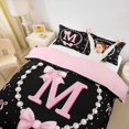 thumbnail image 2 of Manfei Girls Pink Letter Monogrammed M Queen Duvet Cover Set,Kids Teens Ribbon Bow Knot Pearl Print Bedding,Pink Reversible,Breathable Home Decor,3 Pieces,No Comforter, 2 of 6