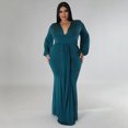 thumbnail image 3 of AURA Women Plus Size V Neck Irregular Dress Long Sleeve Sexy Party Night Dress, 3 of 7