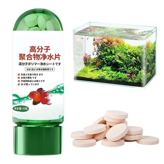 Water Purification, Water Purifier Tablets, Water Purification Tablets for Fish Tank, 35 Pc, High Molecular Weight Polymer, Freshwater Fish, Green Pressed Pellets, Planted Fish