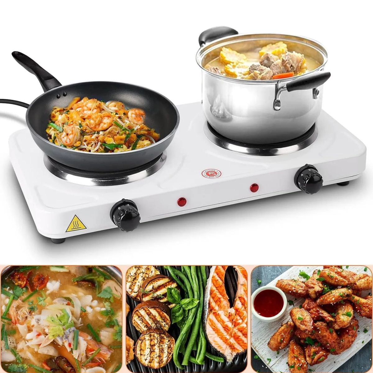LUVCMFT Dual Burner Electric Hot Plate, 2000W Induction Stove, 110V Portable Electric Stove, Suitable For Home Camping Dorm Tabletop Cooking Stove (White, Style B)