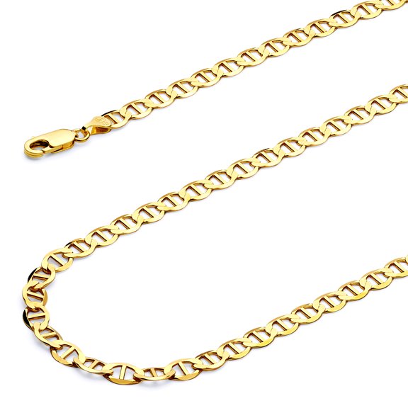 Wellingsale 14k Yellow Gold Polished 4.5mm Hollow Mariner Bevel Chain Necklace with Lobster Claw Clasp - 22"