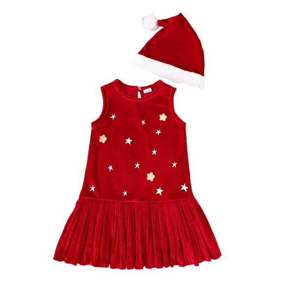 Gaexia Kids Christmas Outfits,Child Xmas Girls Sleeveless Prints Dresses Party Dance Kids Christmas Dress,Red,4-5 Years