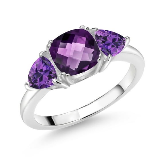 Gem Stone King 925 Sterling Silver Purple Amethyst 3 Stone Engagement Ring for Women (2.20 Cttw, Gemstone February Birthstone, Available in Size 5, 6, 7, 8, 9)