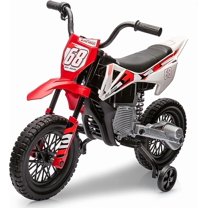 12V Kids Motorcycle w/Treaded Tires, 3.1mph Top Speed, Kids Motorcycle w/Training Wheels, Music, Bluetooth, Spring Suspension, Red