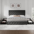 thumbnail image 4 of Historyli Frame with 4 Storage Drawers, Faux Leather Upholstered Platform Bed Frame, Adjustable Headboard,No Box Spring Needed, 4 of 27