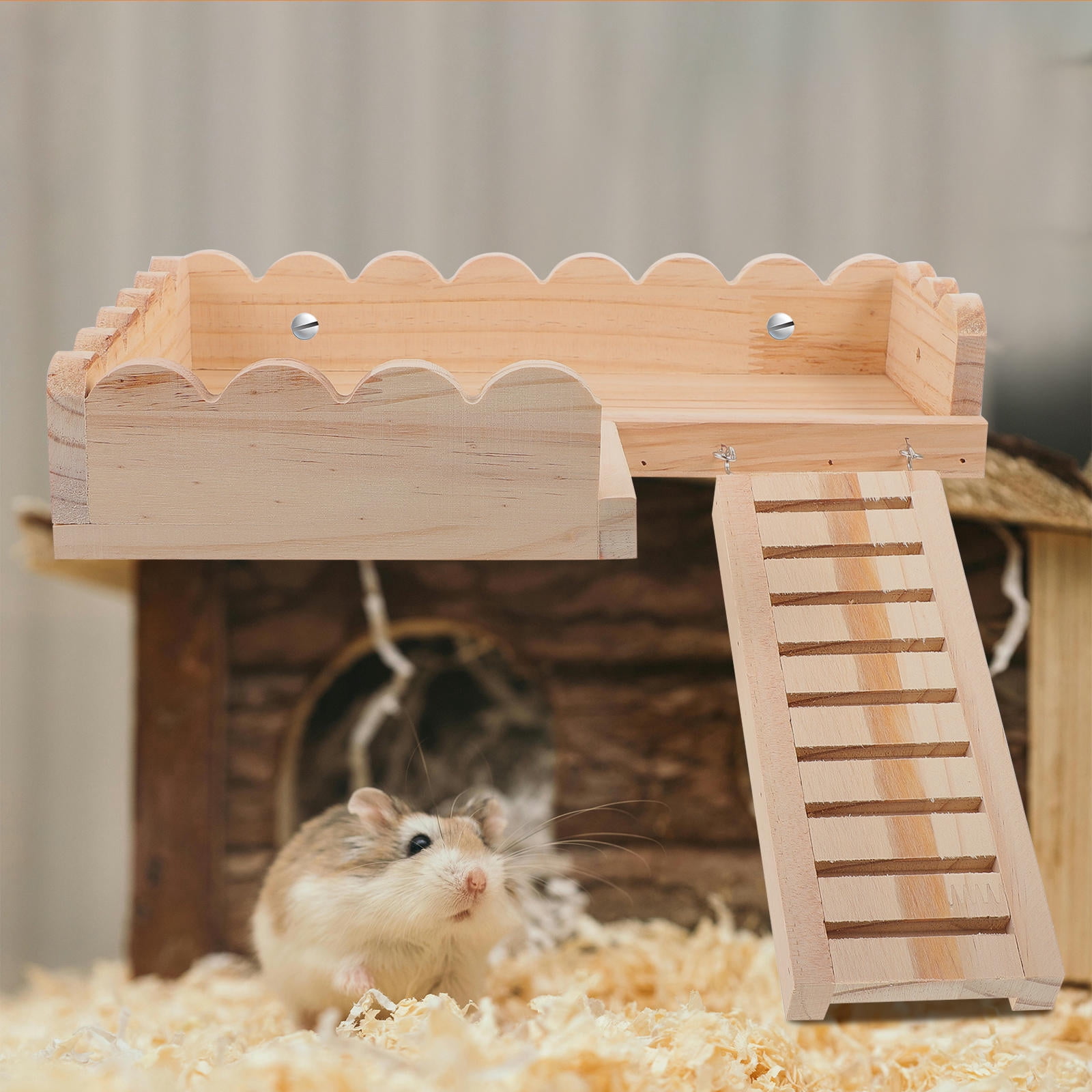OFFIGAM Small Pet Hamster Play Platform Wood Toy in Khaki Color, 1 Set Cage Accessory for Hamsters and Small Animals