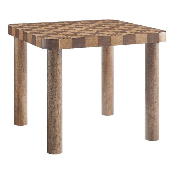 Maklaine Rubberwood Brown Dining Table Square Checkered Game Board 36" Unassembled