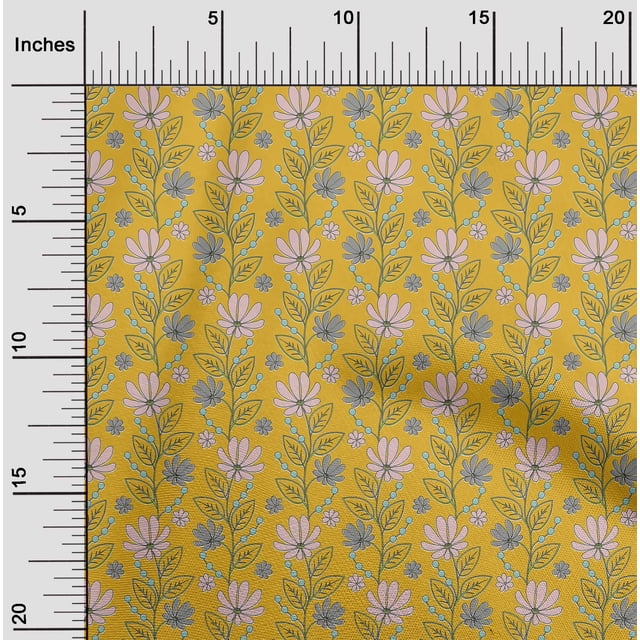 oneOone Polyester Lycra Orange Fabric Leaves & Flower Floral Sewing Craft Projects Fabric Prints By Yard 56 Inch Wide