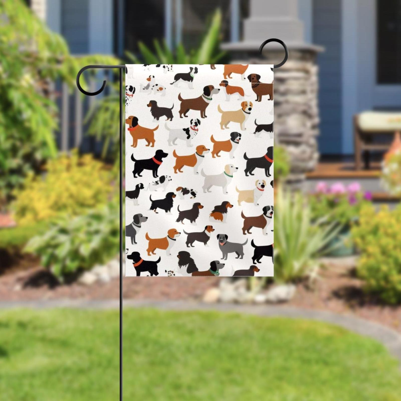 Different Breeds of Dogs Double Sided Garden Flag Decorative Weather Resistant Yard Flag, Large DIY Vertical Flag for Farmhouse Patio Lawn, 28x40 Inch