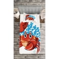 thumbnail image 3 of Ambesonne Crabs Quilted Bedspread Set 2 Pcs, Cartoon Blue Coral Reef, Twin Size, Red Blue Pale Orange, 3 of 3