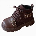 thumbnail image 3 of WXFAZCVU Girl Ankle Boots Kids Side Zipper & Lace Up Flat Booties Daily Versatile Footwear Size 2, 3 of 5