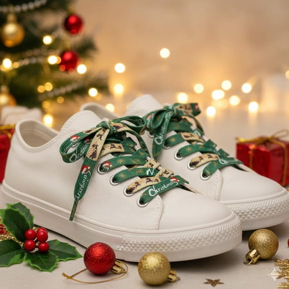 Feltree Lacets Imprimés à Thème de Noël avec Motifs Festifs pour Espadrilles et Bottes - Polyester Durable Longue Durée - Idéal pour le Style et les Cadeaux de Vacances