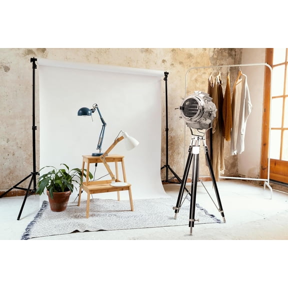Nautical Retro Steel Tripod Floor Lamp with Silver Finish Spotlight & Black Wooden Stand – Adjustable Height Vintage Theater Searchlight Lamp for Home & Office Décor (72 Inch)