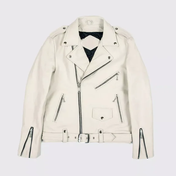 Abez Men's off-white Jacket Biker Motorcycle Racer Cafe Real Lambskin Leather Party Wear Jacket