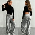 thumbnail image 4 of Corduroy Pants Girls Baggy Button High Waisted Wide Leg Lounge Pants Fall Casual Work Trousers with Pockets Gray S, 4 of 6