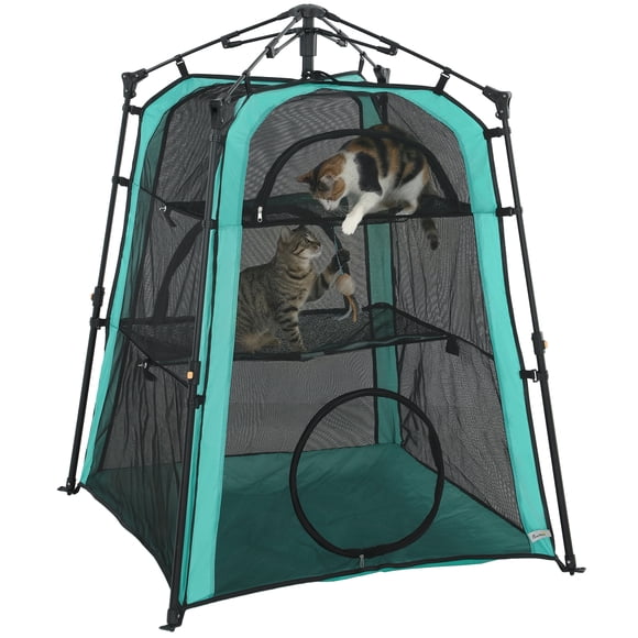 PawHut Cat Tent, 3-Tier Portable Pet Tent for Indoor Outdoor Use