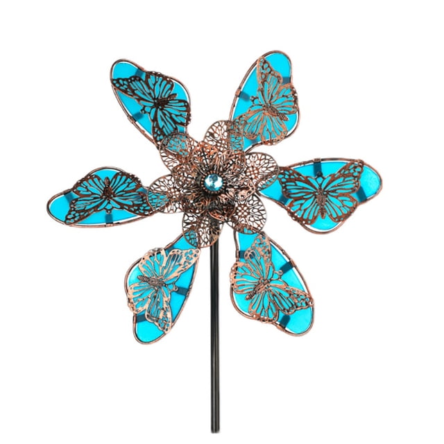 Ounissouiy Molinos de viento de hierro para decoración al aire libre de patio, adornos artesanales de Metal para retiro de jardín vibrante Jardín y Patio Flor azul