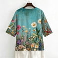 thumbnail image 5 of JULMCOMO Shirts for Women Floral Print 3 Button Notch Neck 3/4 Sleeve Loose Fit Casual Tunic Tops Comfy Summer Shirts Light Green S, 5 of 7