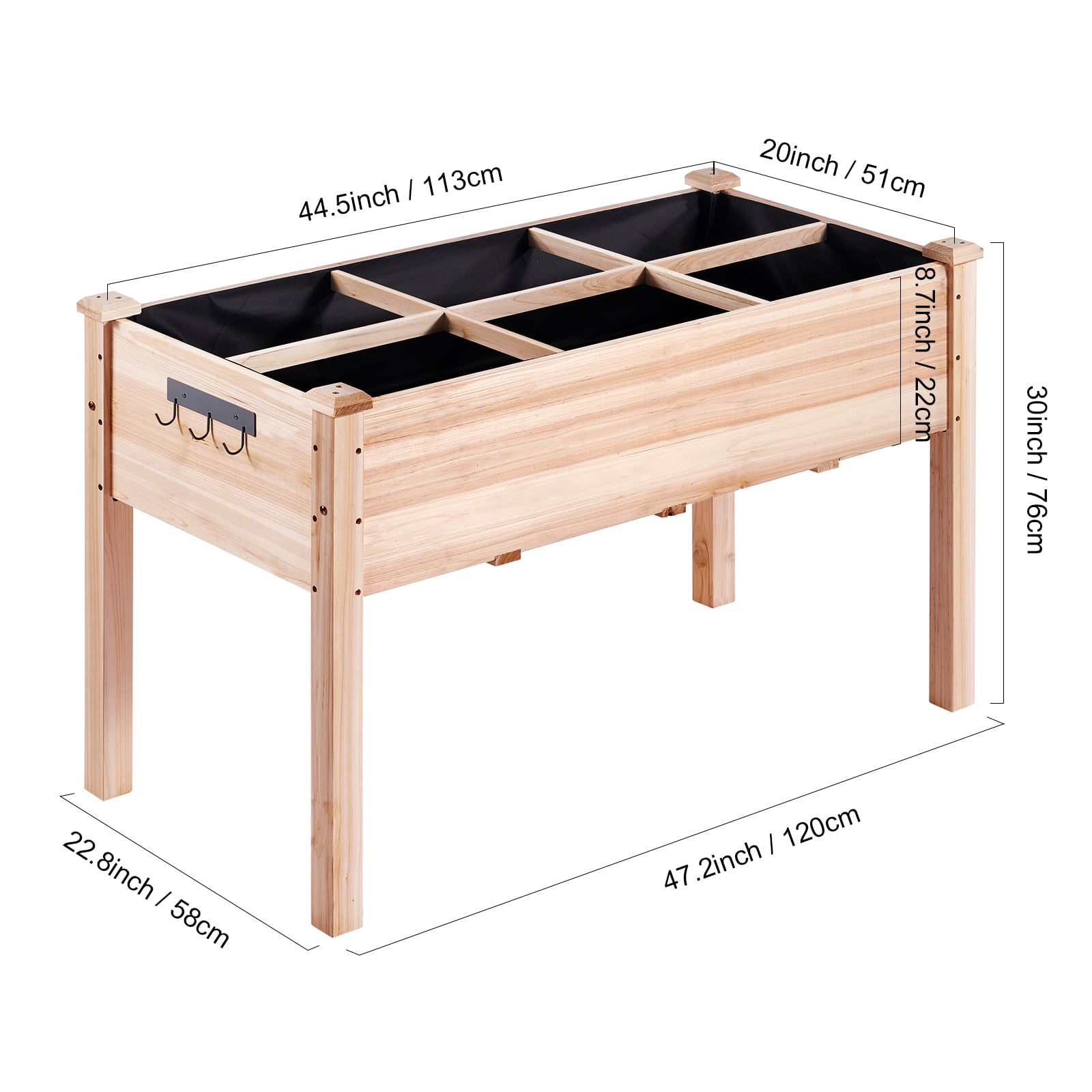 KFFKFF Wooden Raised Garden Bed Planter Box 47.2x22.8x30" Flower Vegetable Herb