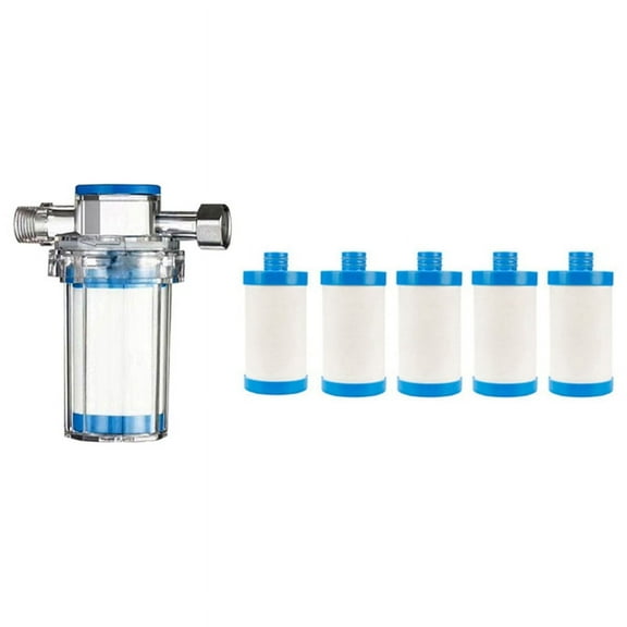 Washing Machine Water Heater Shower Shower Water Filter Front Tap Water Purifier Filter,1 x water pipe filter (including a filter cotton) 5 x filter cotton,blue&white
