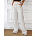 thumbnail image 3 of SWSMCLT Women's High Waisted Pants Ribbed Knit Drawstring Full Length Pants Long Lounge Casual Pants Wide Leg Pocket Loose Fit Elastic White Large, 3 of 5